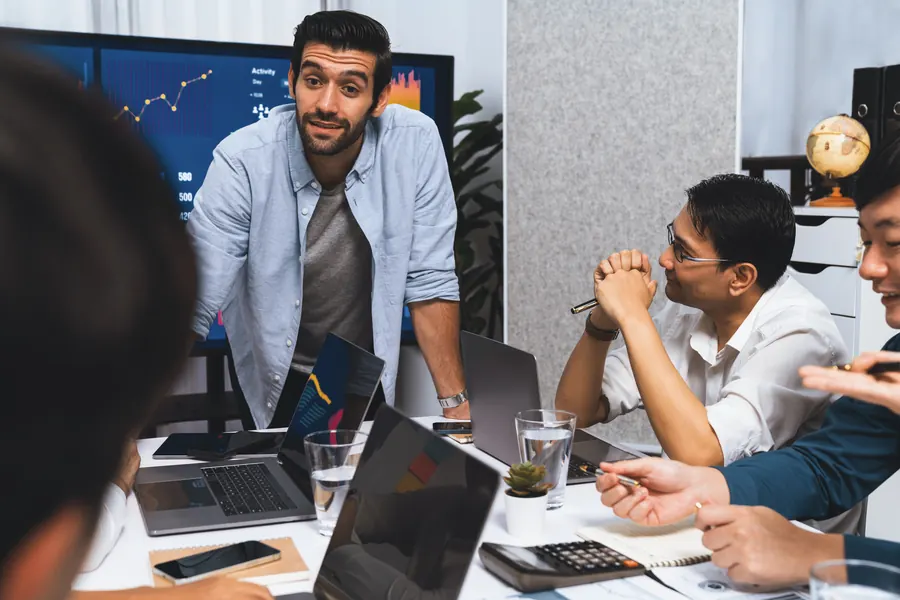 Analyst team working with business intelligence dashboards