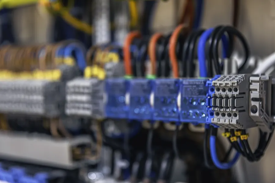 Electrical panel with fuses and contactors in the training lab