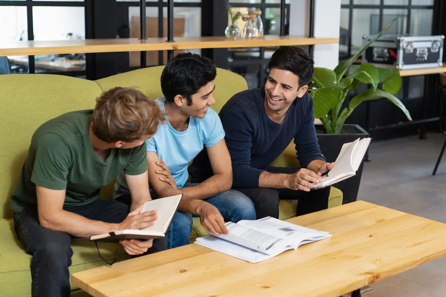 Students learning together on campus